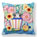 Easter peach skin pillowcase featuring gray rabbit in cup and blue bird illustration - 18x18 Inch / Gray Rabbit in Cup and Blue Bird on Light Blue (21)