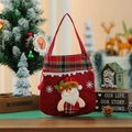 Red Christmas linen gift bag with 3D Santa Claus figure and red black plaid trim - Santa Claus