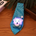 Blue sequin Christmas necktie for kids with a glowing white bear for holiday party - Light-up / Bear Style