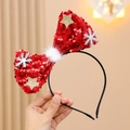 Christmas headband with red sequin bow, gold stars, silver snowflakes and white pompom - Red Sequin Style