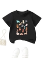 Nahaufnahme des schwarzen Kinder-T-Shirts mit bunten Cartoon-Hunden und Rundhalsausschnitt - Schwarz / 90cm