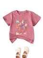 Detail of kids short sleeve t-shirt in rose pink with cute dog graphics and white lace shoes - Peach / 90cm