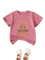 Detail of vintage honey bee print and lace bow shoes on dusty pink cotton t-shirt - 90cm / Peach