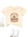 Detail of soft cream cotton kids T-shirt featuring vintage bee print and accessories - 90cm / Apricot