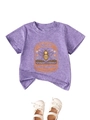 Detailed view of heather purple honey bee t-shirt and white lace bow baby shoes - 90cm / Purple
