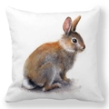 Detail of watercolor rabbit print on soft white peach skin fabric square pillowcase - 18x18 Inch / Watercolor Single Bunny (19)