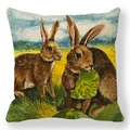 Easter peach skin pillowcase with watercolor rabbits and yellow flower field design - 18x18 Inch / Double Rabbits Watercolor in Yellow Flower Field (22)