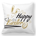Detail von Osterkissenbezug mit goldenem Hasen und Eiern auf Pfirsichhaut-Gewebe - 45x45cm / Gold Schwarz Linie Hase Happy Easter (9)