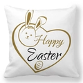 Detailansicht der Happy Easter Kissenhülle mit goldenen Hasen- und Eiermustern - 45x45cm / Gold Schwarz Herz Hase (10)