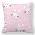 Detail of soft peach skin pillowcase with pink Easter rabbit and heart print - 18x18 Inch / Pink Hand Drawn Bunny