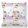 Detail of soft peach skin pillowcase with Easter bunny and colorful eggs pattern - 18x18 Inch / Light Purple Stripe Juggling Rabbit