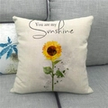 Detail eines Leinen-Sonnenblumenkissens mit You are my sunshine Aufdruck auf grauem Sofa - You Are My Sunshine Sunflower (Stil 4)