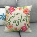 Linen cushion cover with watercolor floral Happy Easter wreath on a grey sofa - 18x18 Inch / Off-White Watercolor Wreath Happy Easter (20)