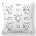 Close-up of Happy Easter rabbit and egg line art print on white square cushion cover - 18x18 Inch / Black Hand Drawn Happy Easter