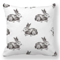 Easter bunny peach skin square pillowcase with hand-drawn rabbit pattern on white - 18x18 Inch / Sketch Realistic Rabbit Array