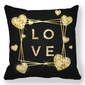 Housse de coussin noire avec cœur en paillettes dorées et texte LOVE pour Saint-Valentin - Texte à Paillettes (27) / 45x45cm