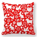 Detail of red Easter cushion cover with white rabbit and egg silhouette patterns - 18x18 Inch / Bright Red Silhouette Rabbit
