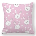 Detail shot of soft peach skin cushion cover with cute white rabbits and heart patterns - 18x18 Inch / Pink Repeated Rabbit Heads