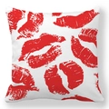 Peach skin pillowcase featuring red lipstick lip prints on white background - Full Print Red Lipmarks Style (26)