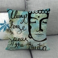 Detail eines Kissenbezugs aus Leinen mit Buddha-Illustration und Motivations-Text - Blues Wahrheit Zitate Boeddha (16)