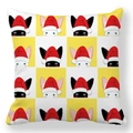 Close-up of a festive Christmas cat pattern on soft yellow checkered throw pillowcase - 18x18 Inch / Yellow Checkerboard Christmas Cat