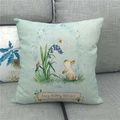 Detail von Leinen-Kissenbezug mit Aquarell-Hase und floralen Oster-Illustrationen - Aquarell Hase Natur (2)
