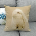 Linen Easter throw pillow cover with realistic white lop-eared rabbit print - Realistic Lop-eared Rabbit Beige Background (20)