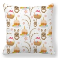 Detail of Easter pillowcase with cartoon rabbits, colorful eggs, and festive patterns - 18x18 Inch / White Easter Basket Rabbit