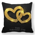 Housse de coussin Saint-Valentin avec deux cœurs dorés scintillants sur tissu noir peau de pêche - Double Cœur Doré (30) / 45x45cm