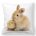 Easter rabbit and chick printed cushion cover in soft peach skin fabric square design - 18x18 Inch / Realistic Bunny and Chick (38)