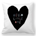 White square pillowcase with black heart and Hello Little One text for nursery decor - Hello Little One Style (30)