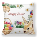 Fodera per cuscino quadrata Happy Easter con coniglio e uova in morbido tessuto pelle di pesca - Due Conigli nell'Erba (26)
