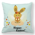 Minzgrüner Happy Easter Kissenbezug mit süßem Hasen und buntem Punkte-Design - 45x45cm / Gelber Hase Wolke Happy Easter (38)