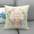 Easter Wreath linen pillow cover with watercolor floral eggs on a cozy sofa - Vintage Wreath (1)