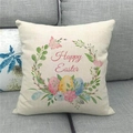 Detail of linen texture and colorful Happy Easter egg wreath print on square pillowcase - Butterfly Wreath (2)