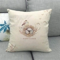 Detail of linen Easter pillow cover with bird nest design and Happy Easter text - Hand-painted Nest (3)