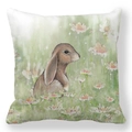 Easter pillowcase with watercolor brown rabbit and daisies on green grass - 18x18 Inch / Brown Lop-eared Rabbit in Light Green Meadow (20)
