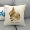 Linen cushion cover detail with watercolor brown rabbit and Little Bunny text on gray sofa - 45x45cm / Watercolor Brown Bunny (Little Bunny)