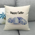 Detail of Happy Easter pillowcase with blue patterned eggs on a grey fabric sofa - Blue Geometric Eggs (5)