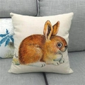 Close-up of hand-painted bunny pattern on rustic linen fabric for Easter pillow covers - 45x45cm / Realistic Hand-drawn Hare
