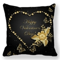 Housse de coussin Saint-Valentin avec motif coeur doré floral sur tissu peau de pêche noir - Cœur Floral Or Noir (33) / 45x45cm