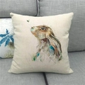 Detailed texture of linen throw pillow cover with watercolor Easter bunny and bee print - 45x45cm / Hare and Bee