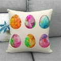 Linen Easter pillowcase with colorful watercolor eggs on a grey sofa - Watercolor Ombre Eggs A (9)