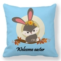 Oster-Kissenbezug in Himmelblau mit Hasenmotiv und Welcome Easter Text auf weißem Grund - 45x45cm / Himmelblau Hase Welcome Easter (37)