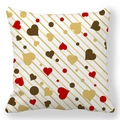 Peach skin square pillowcase with red and gold heart patterns on a white striped background - Gold Striped Heart Style (32)