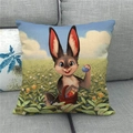 Detalle del estampado de conejo de Pascua con cesta en funda de cojín de lino - 45x45cm / Conejo de dibujos animados con cesta de huevos (2)