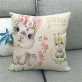 Funda de cojín de Pascua de lino con conejo de acuarela y diseño de flores primaverales - Conejos Florales de Acuarela de Primavera (15)