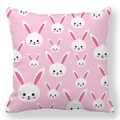 Light pink peach skin pillowcase featuring repeat white cartoon bunny patterns for Easter - 18x18 Inch / Light Pink Rabbit