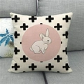 Easter bunny linen pillowcase with pink circle and black geometric patterns on gray sofa - Nordic Minimalist Pink Circle Bunny Style (7)