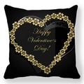 Housse de coussin noire avec cœur floral doré et texte Happy Valentine's Day festif - Cœur de Fleur d'Or (34) / 45x45cm